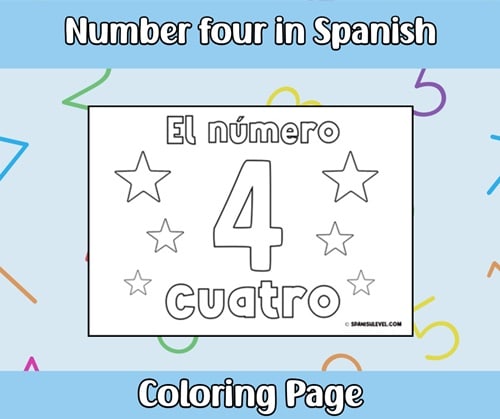 Number Four in Spanish Coloring Page