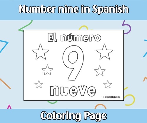 Number Nine in Spanish Coloring Page